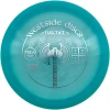 a blue Hatchet disc with silver text